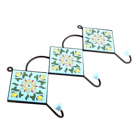 Turquoise Ceramic Floral Tiles Hooks Online